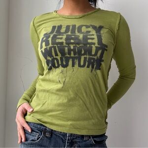 2000s Juicy Couture Made in USA Green Long Sleeve Graffiti Tee - Small